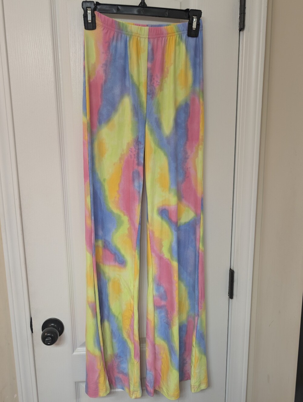 New Look Rainbow Tie-Dye Flared Leggings- Pink, Yellow and Blue